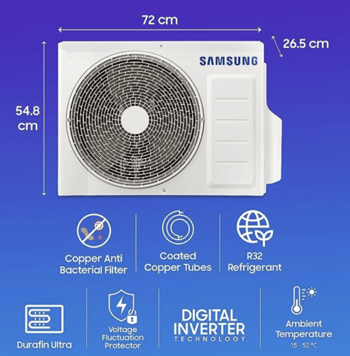Samsung 1.5 Ton 3 Star Wi-fi Enabled, Wind-Free Technology Inverter Split AC (Copper, Convertible 5-in-1 Cooling Mode, Anti-Bacteria, 2023 Model AR18CYLANWK White) - Image 2
